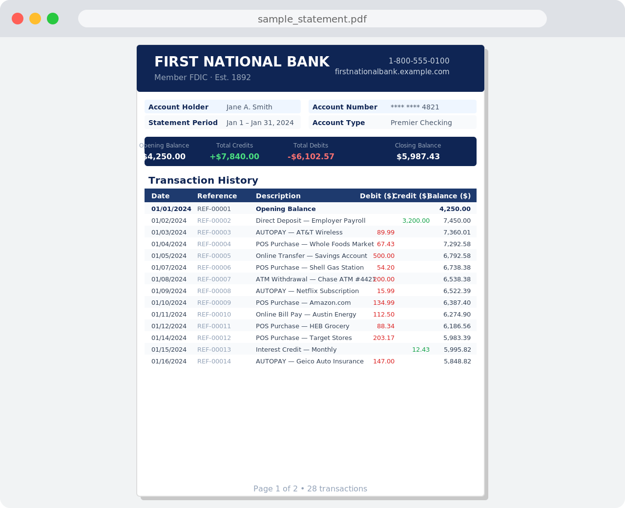 Upload your PDF bank statement